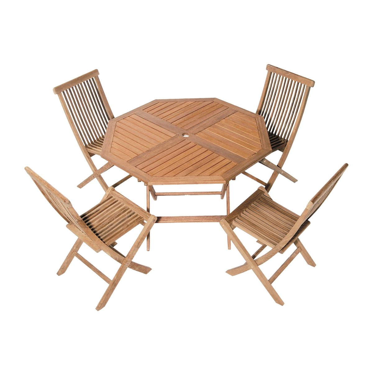 Teak set: 4 Teak chairs + 1 Teak Octogonale table